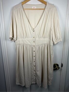 Lily Loves Beige Cream Linen Blend Dress Womens 18 Button Front V Neck Midi Boho